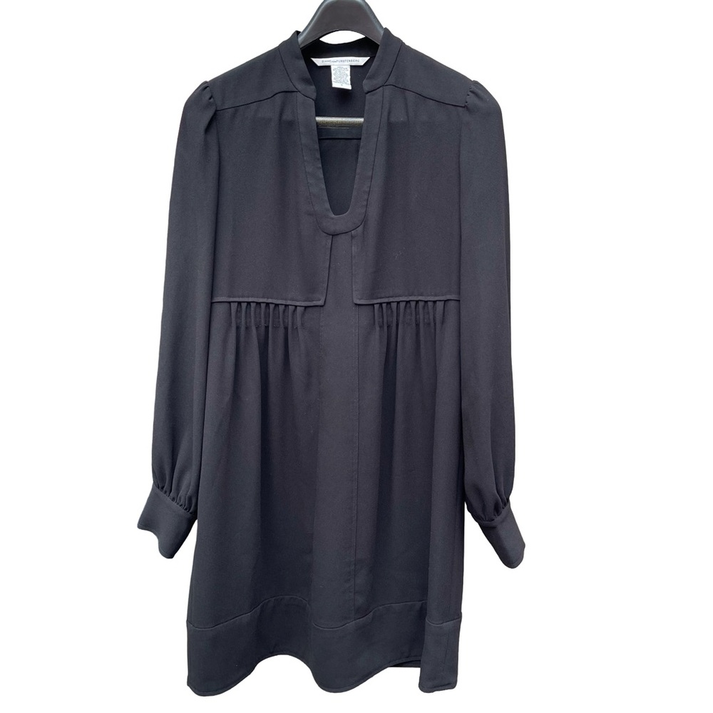 Diane Von Furstenberg DVF Veda Black Split Neck Tunic Mini Dress Size 6